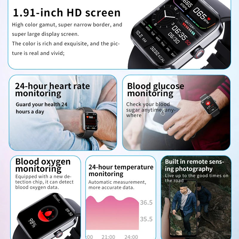 2024 New Blood Glucose Sugar Smart Watch  - 24 Hour Heart Rate Fitness Tracker