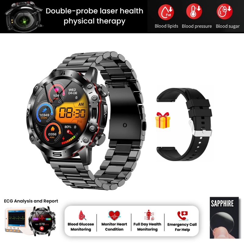 AI Medical Diagnosis Smart Watch 2024 New Blood Lipids Uric Acid Blood Glucose Watch - ECG+PPG Fitness Tracker