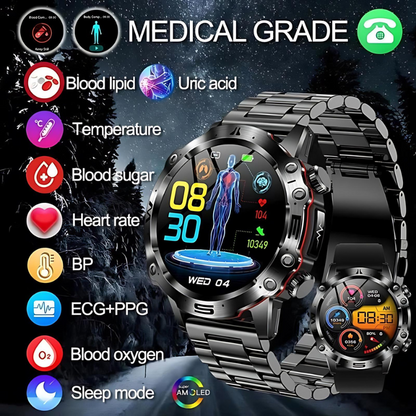 AI Medical Diagnosis Smart Watch 2024 New Blood Lipids Uric Acid Blood Glucose Watch - ECG+PPG Fitness Tracker